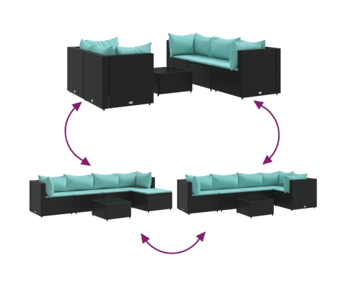 Set muebles de jardín 6 piezas y cojines ratán sintético negro