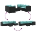 Set muebles de jardín 6 piezas y cojines ratán sintético negro