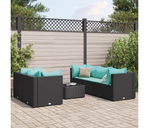 Set muebles de jardín 6 piezas y cojines ratán sintético negro