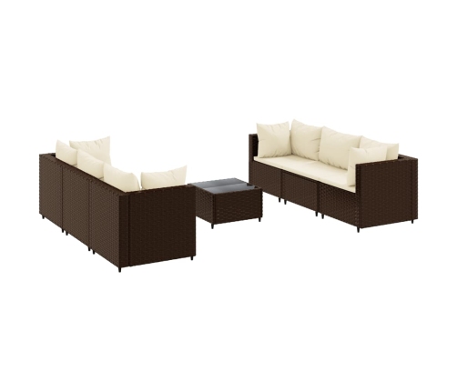 Set muebles de jardín 7 piezas y cojines ratán sintético marrón