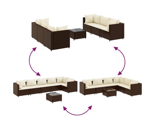 Set muebles de jardín 7 piezas y cojines ratán sintético marrón