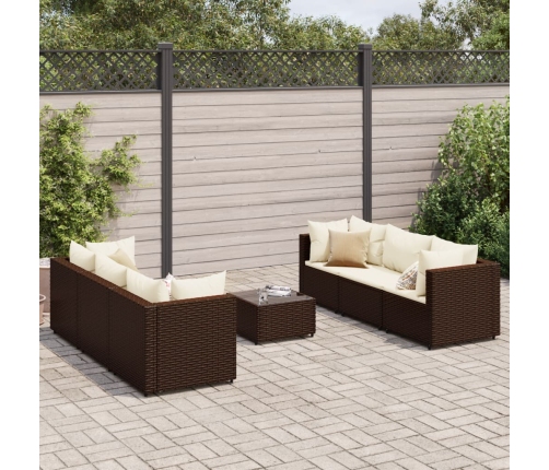 Set muebles de jardín 7 piezas y cojines ratán sintético marrón