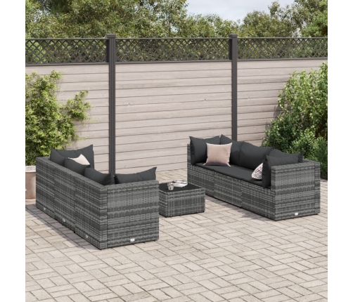 Set de muebles de jardín 7 pzas y cojines ratán sintético gris