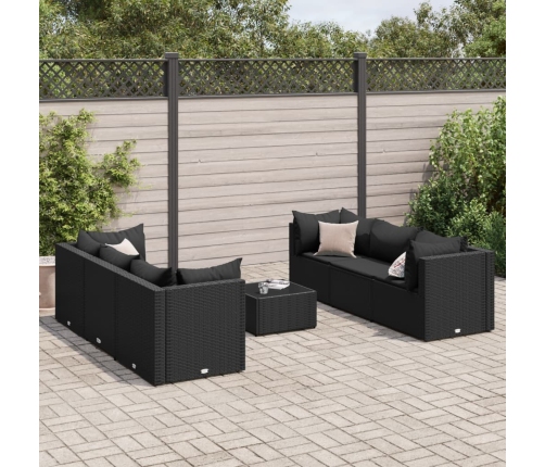 Set de muebles de jardín y cojines 7 pzas ratán sintético negro
