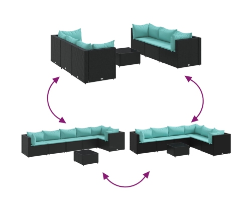 Set de muebles de jardín y cojines 7 pzas ratán sintético negro