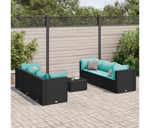 Set de muebles de jardín y cojines 7 pzas ratán sintético negro