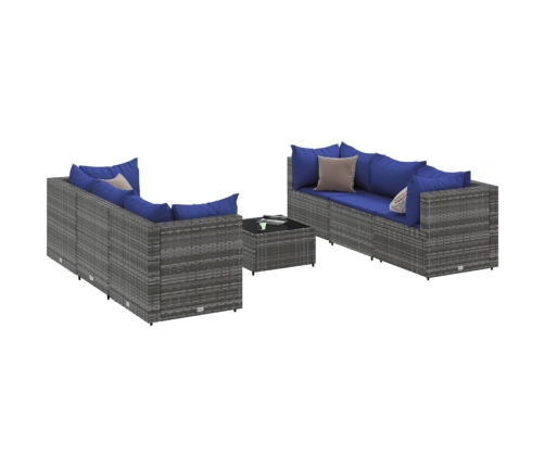 Set de muebles de jardín 7 pzas y cojines ratán sintético gris