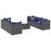 Set de muebles de jardín 7 pzas y cojines ratán sintético gris