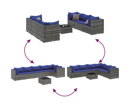 Set de muebles de jardín 7 pzas y cojines ratán sintético gris