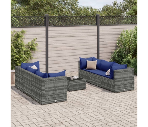 Set de muebles de jardín 7 pzas y cojines ratán sintético gris
