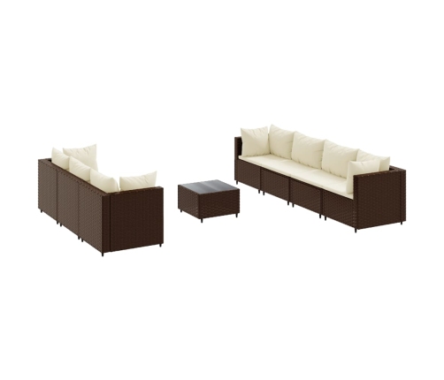 Set sofás de jardín 8 piezas y cojines ratán sintético marrón