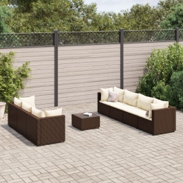 Set sofás de jardín 8 piezas y cojines ratán sintético marrón