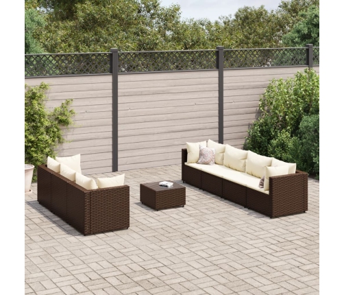 Set sofás de jardín 8 piezas y cojines ratán sintético marrón
