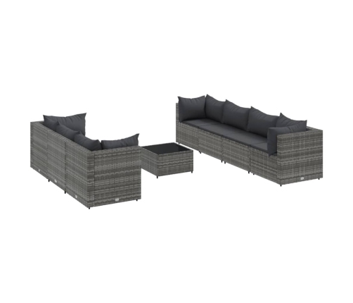 Set de muebles de jardín 8 pzas y cojines ratán sintético gris