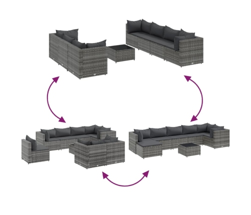 Set de muebles de jardín 8 pzas y cojines ratán sintético gris