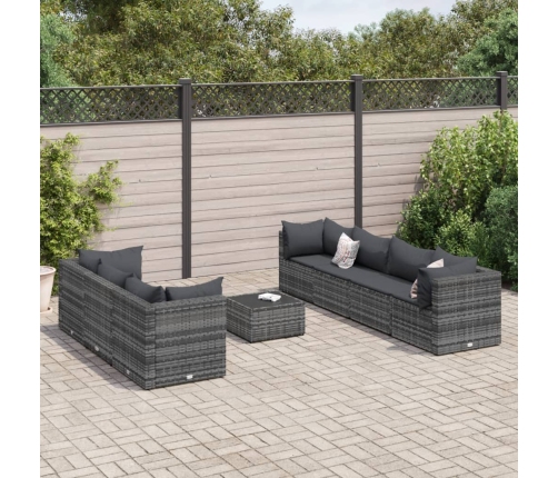 Set de muebles de jardín 8 pzas y cojines ratán sintético gris