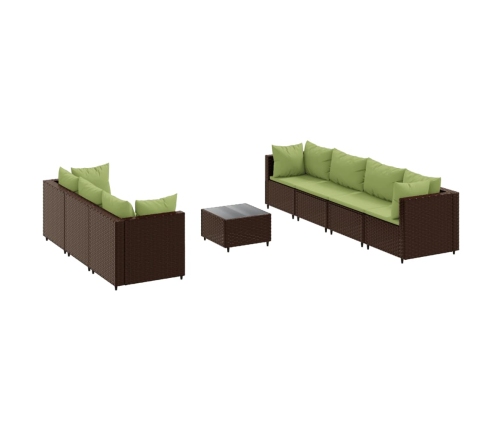 Set sofás de jardín 8 piezas y cojines ratán sintético marrón