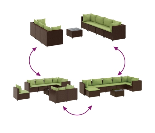Set sofás de jardín 8 piezas y cojines ratán sintético marrón