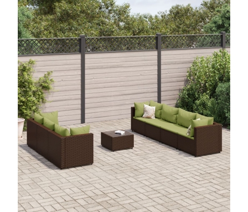 Set sofás de jardín 8 piezas y cojines ratán sintético marrón