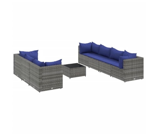 Set de muebles de jardín 8 pzas y cojines ratán sintético gris