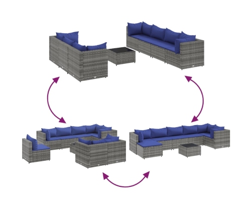 Set de muebles de jardín 8 pzas y cojines ratán sintético gris
