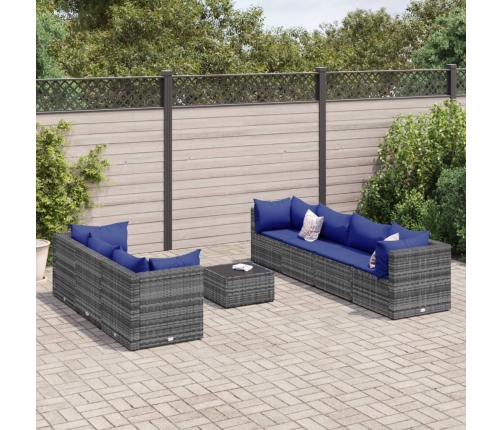 Set de muebles de jardín 8 pzas y cojines ratán sintético gris