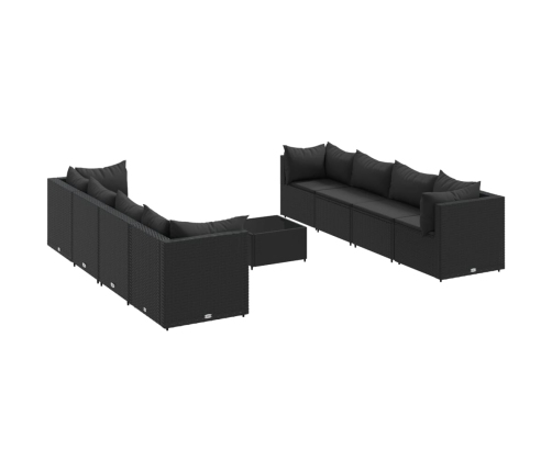 Set de muebles de jardín 9 pzas y cojines ratán sintético negro