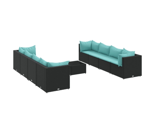 Set de muebles de jardín 9 pzas y cojines ratán sintético negro