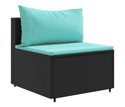 Set de muebles de jardín 9 pzas y cojines ratán sintético negro