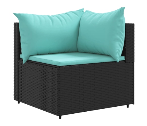 Set de muebles de jardín 9 pzas y cojines ratán sintético negro