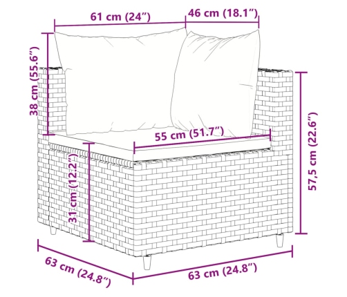 Set de muebles de jardín 9 pzas y cojines ratán sintético negro