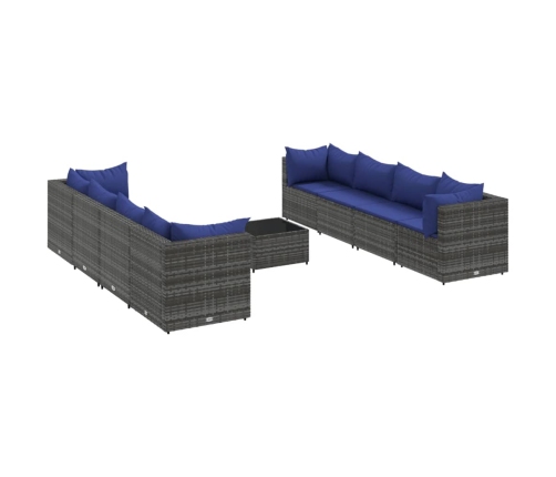 Set de muebles de jardín 9 pzas y cojines ratán sintético gris