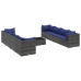 Set de muebles de jardín 9 pzas y cojines ratán sintético gris