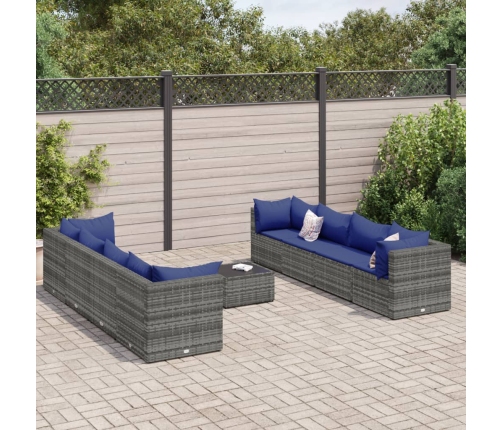 Set de muebles de jardín 9 pzas y cojines ratán sintético gris