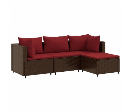 Set muebles de jardín 4 piezas y cojines ratán sintético marrón