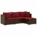 Set muebles de jardín 4 piezas y cojines ratán sintético marrón
