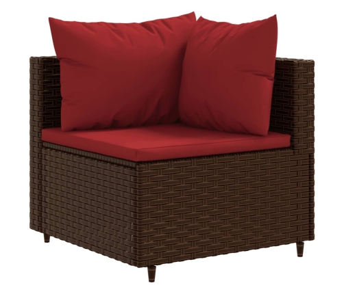 Set muebles de jardín 4 piezas y cojines ratán sintético marrón