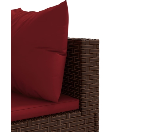 Set muebles de jardín 4 piezas y cojines ratán sintético marrón