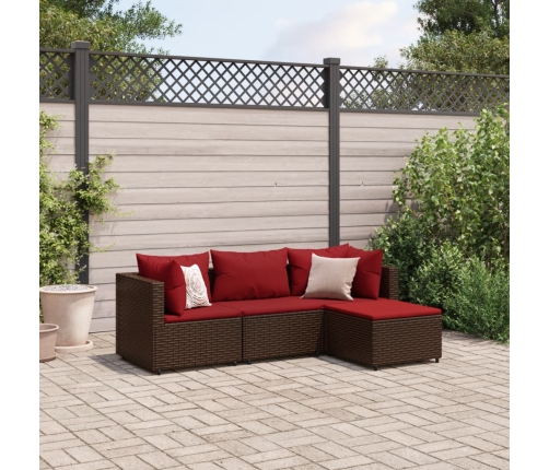 Set muebles de jardín 4 piezas y cojines ratán sintético marrón