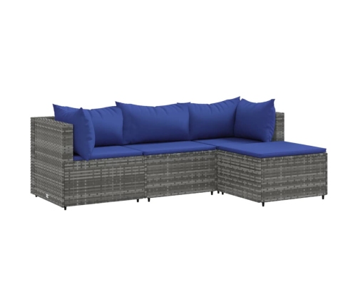 Set de muebles de jardín 4 pzas y cojines ratán sintético gris