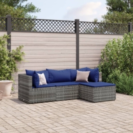 Set de muebles de jardín 4 pzas y cojines ratán sintético gris