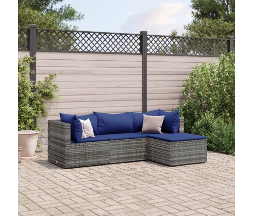 Set de muebles de jardín 4 pzas y cojines ratán sintético gris