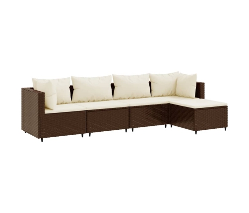 Set muebles de jardín 5 piezas y cojines ratán sintético marrón