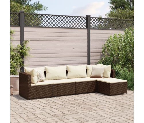 Set muebles de jardín 5 piezas y cojines ratán sintético marrón