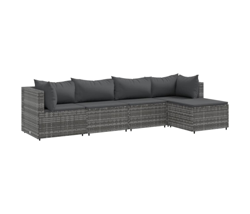 Set de muebles de jardín 5 pzas y cojines ratán sintético gris