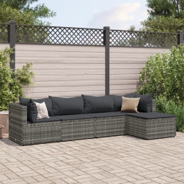 Set de muebles de jardín 5 pzas y cojines ratán sintético gris