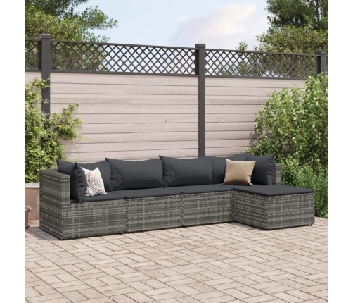 Set de muebles de jardín 5 pzas y cojines ratán sintético gris