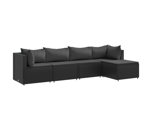 Set de muebles de jardín 5 pzas y cojines ratán sintético negro