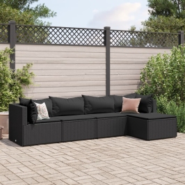 Set de muebles de jardín 5 pzas y cojines ratán sintético negro