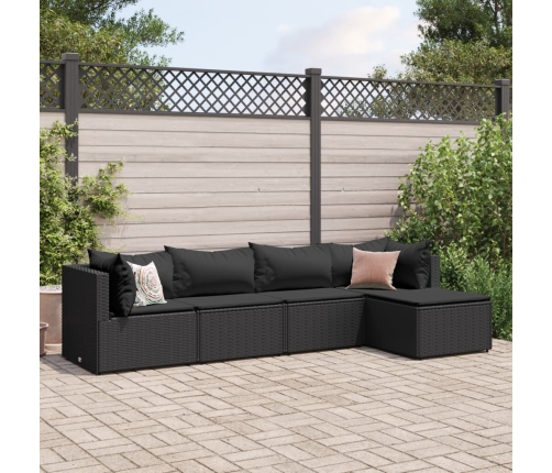 Set de muebles de jardín 5 pzas y cojines ratán sintético negro